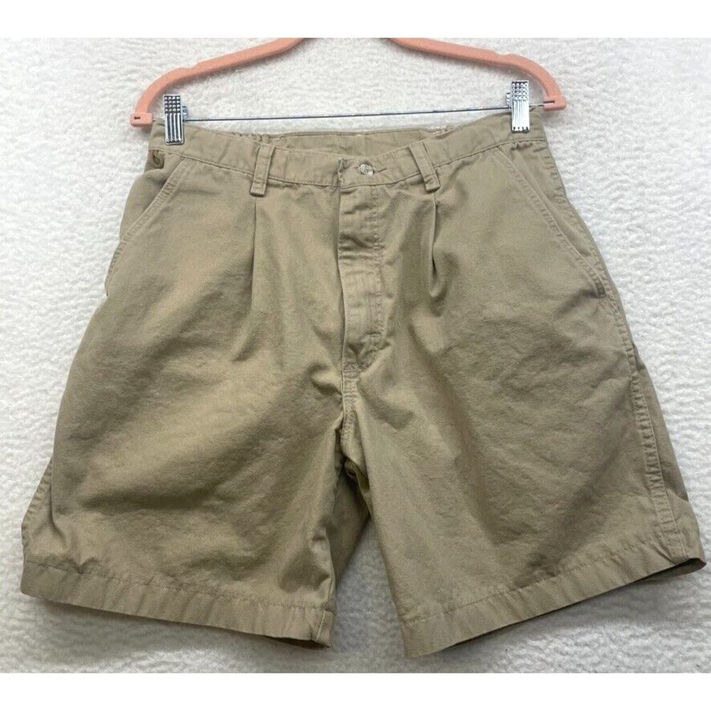 Wrangler Shorts Mens 32 Khaki USA Pleated Chino Canvas Outdoor Retro Casual